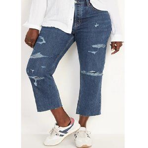 Women's High Waist Button Fly Slouchy Cropped Plus Jeans Sz 26